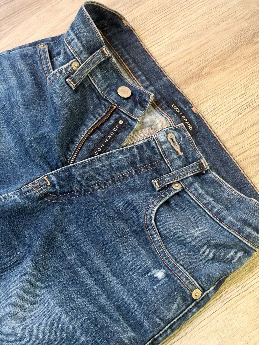 Lucky Brand Bridgette Crop Mini Boot Jeans 4 / 27R Blue Distressed Hem